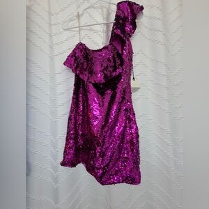 Leith Fuchsia Sequin One-Shoulder Dress